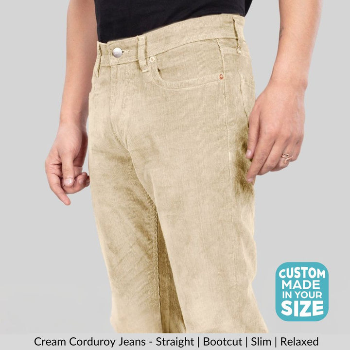 Custom-Made Cream Corduroy Pants for Men