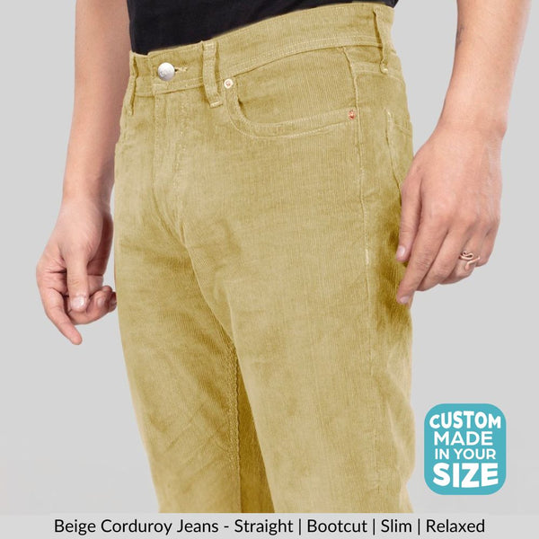 Custom made Beige Stretch Corduroy Jeans for Men