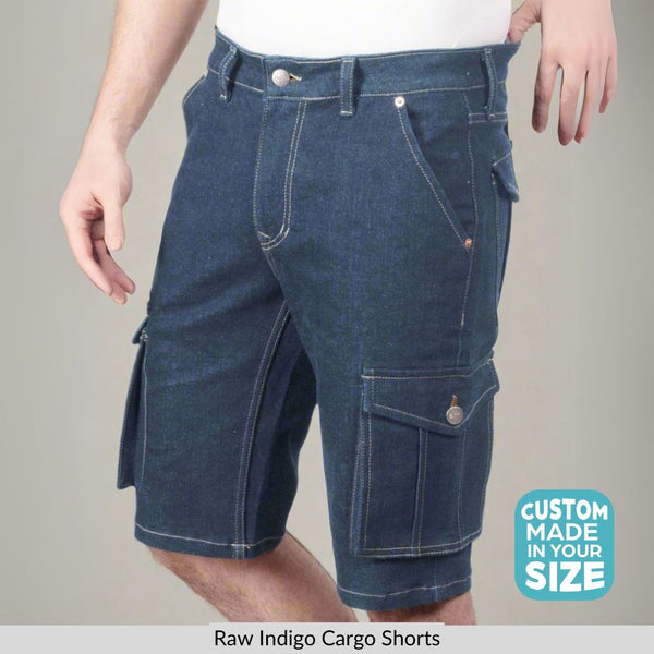 Custom made Raw Indigo Cargo shorts for Men