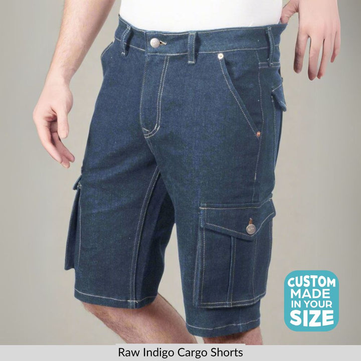 Custom made Raw Indigo Cargo shorts for Men