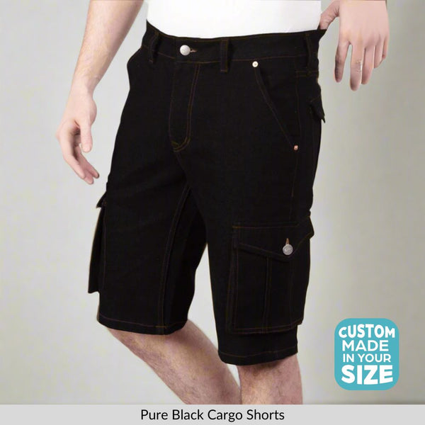 Custom made Pure Black Cargo shorts for Men