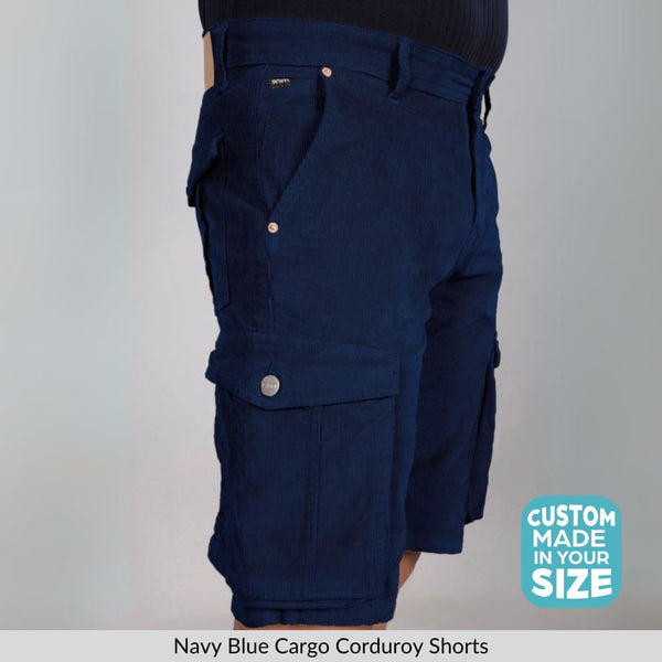 Custom Made Navy Blue Men's Cargo Corduroy Shorts