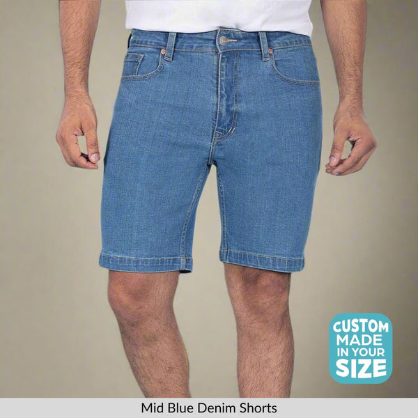 Custom Made Mid Blue Mens Denim Shorts 