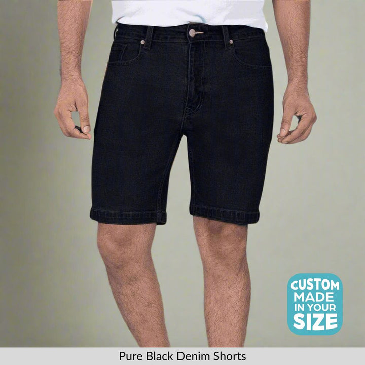 Custom Made Pure Black Mens Denim Shorts 