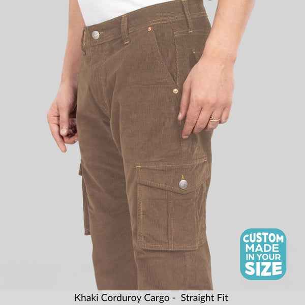Custom made British Khaki Classic Straight Fit Corduroy Cargo for Men